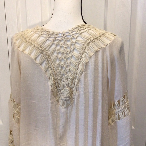 RoomMates Boho Ivory Crocheted Fringe Open Front Cardigan Cover Up Size Medium - Picture 5 of 7